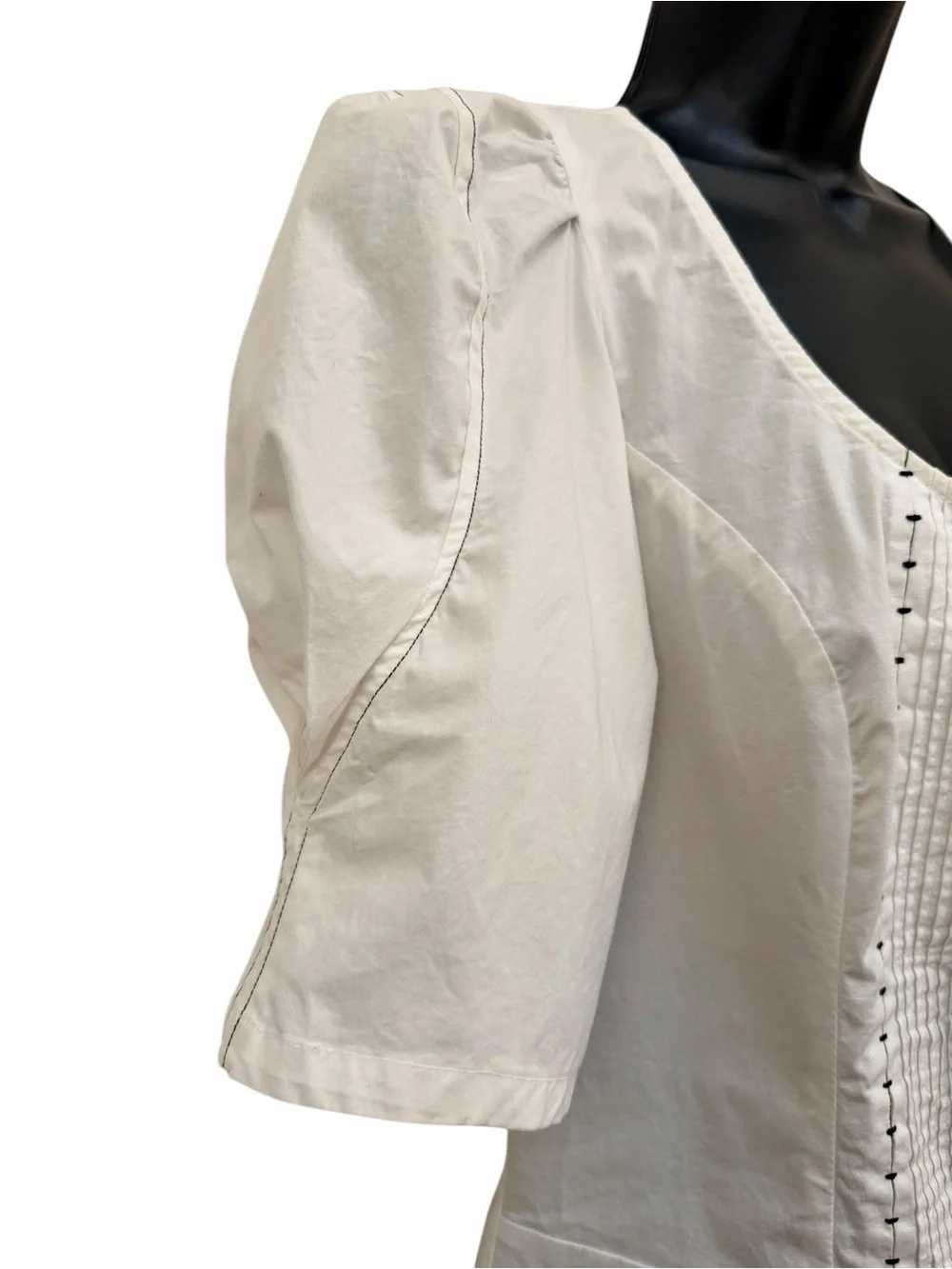 Anthropologie White Corset Hook & Eye Puff Sleeve Tunic Top Medium